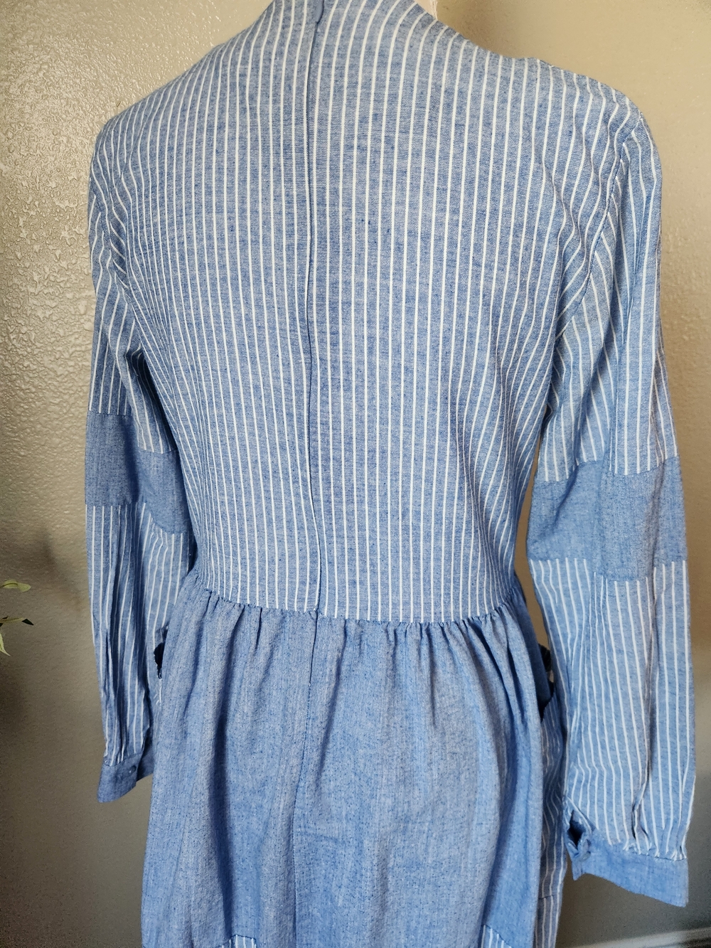 Women's Light Blue Pinstripe Long Sleeve Maxi Dress - Picture 6 of 8